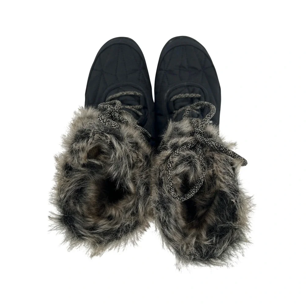 Columbia Minx Winter Boots Womens 7 Black Waterproof Faux Fur Quilted